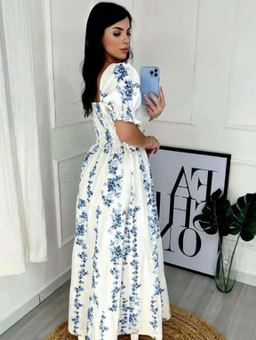 Vestido Longo Com Mangas Bufantes