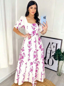 Vestido Longo Com Mangas Bufantes