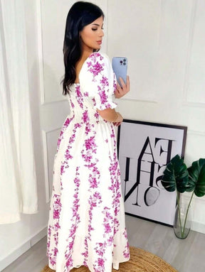 Vestido Longo Com Mangas Bufantes