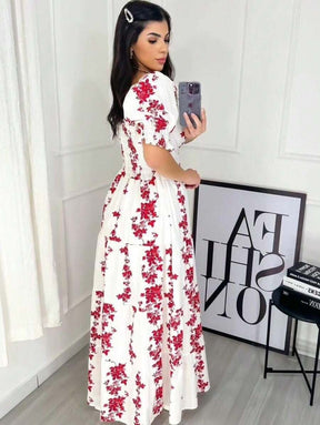Vestido Longo Com Mangas Bufantes