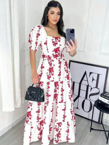 Vestido Longo Com Mangas Bufantes